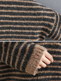 Rarove-Loose Striped High-Low Heaps Collar Long Sleeves Knitwear