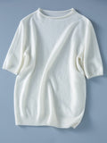Rarove-Simple Solid Color Round-Neck Short Sleeves Sweater