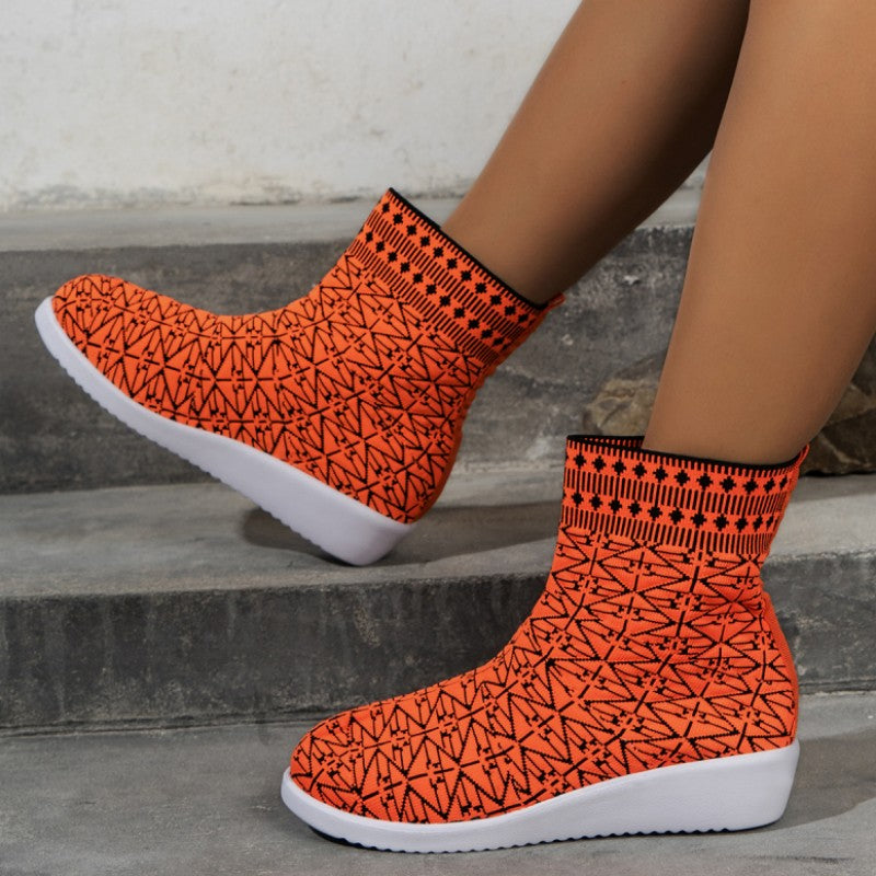 Rarove- Tangerine Red Casual Patchwork Round Comfortable Out Door Shoes