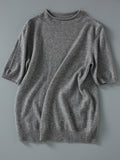 Rarove-Simple Solid Color Round-Neck Short Sleeves Sweater