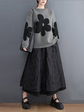 Rarove-Casual Loose Long Sleeves Contrast Color Jacquard Round-Neck Sweater Tops