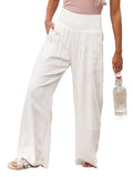 Rarove-Simple Casual Solid Color Ramie Cotton Wide Legs Pants