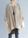 Rarove-Vintage Loose Solid Color Round-Neck Batwing Half Sleeves Knitting Sweater