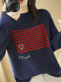 Rarove-Casual Loose Long Sleeves Striped Round-Neck Sweater Tops