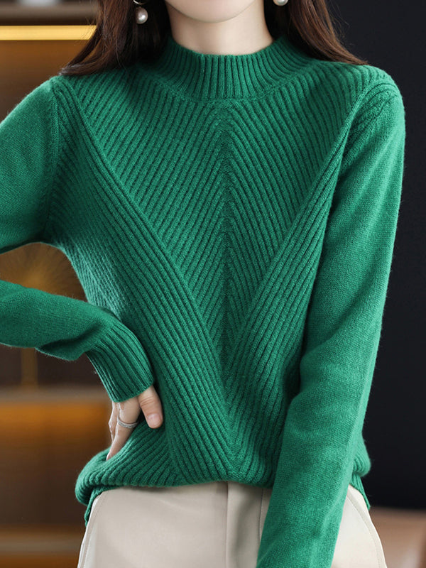 Rarove-Urban Long Sleeves Solid Color Half Turtleneck Sweater Tops