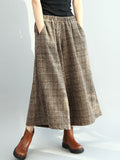 Rarove-Vintage Loose Wide Leg Checkered Elastic Waist Pants