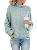 Rarove-Casual Long Sleeves Solid Color High-Neck Sweater Tops