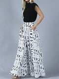 Rarove-Loose Wide Leg High-Waisted Letter Print Split-Joint Pants Trousers