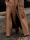 Rarove-Loose Straight Leg High-Waisted Solid Color Split-Joint Pants Trousers