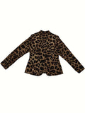 Rarove-Elegant Leopard Print Open Front Lapel Long Sleeve Blazer