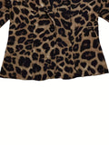 Rarove-Elegant Leopard Print Open Front Lapel Long Sleeve Blazer