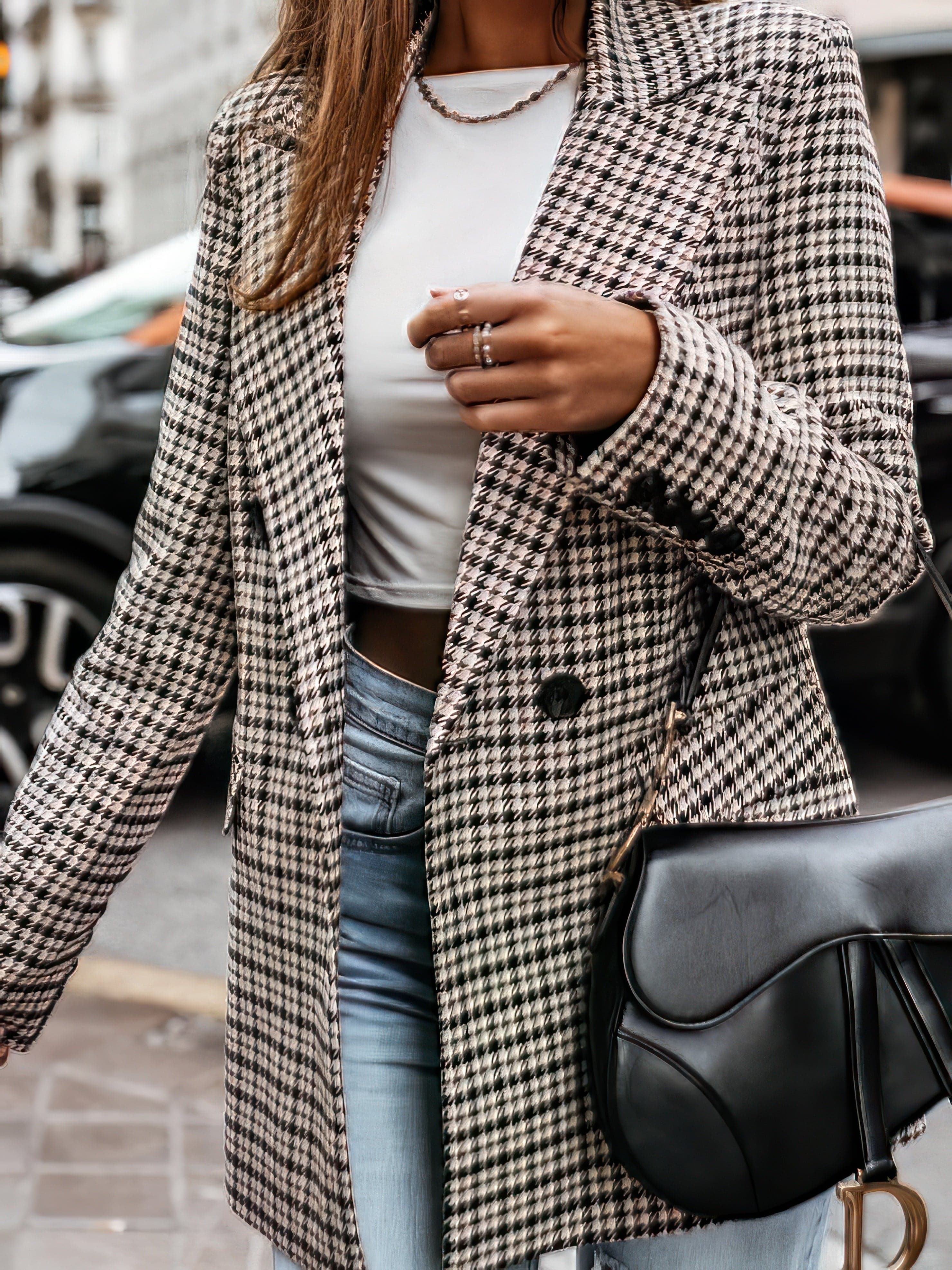 Rarove-Plaid Print Lapel Small Blazer