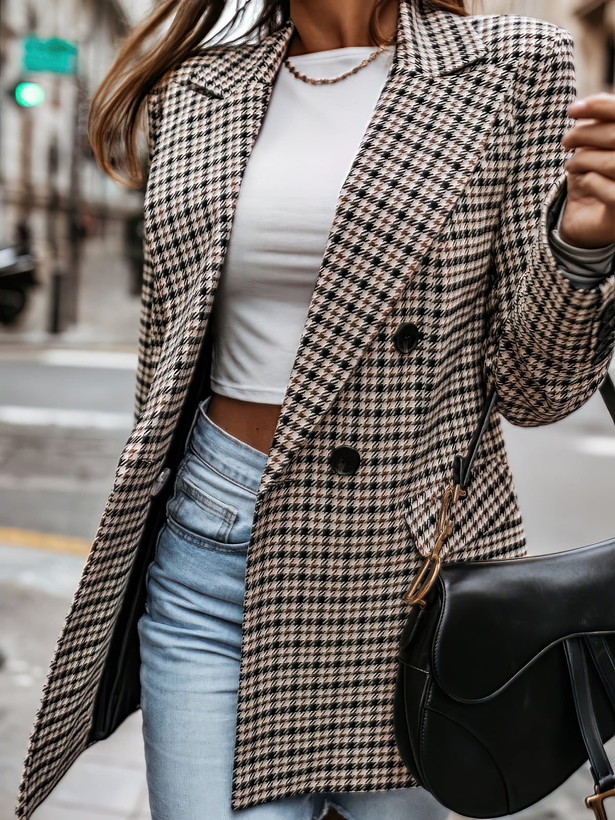 Rarove-Plaid Print Lapel Small Blazer