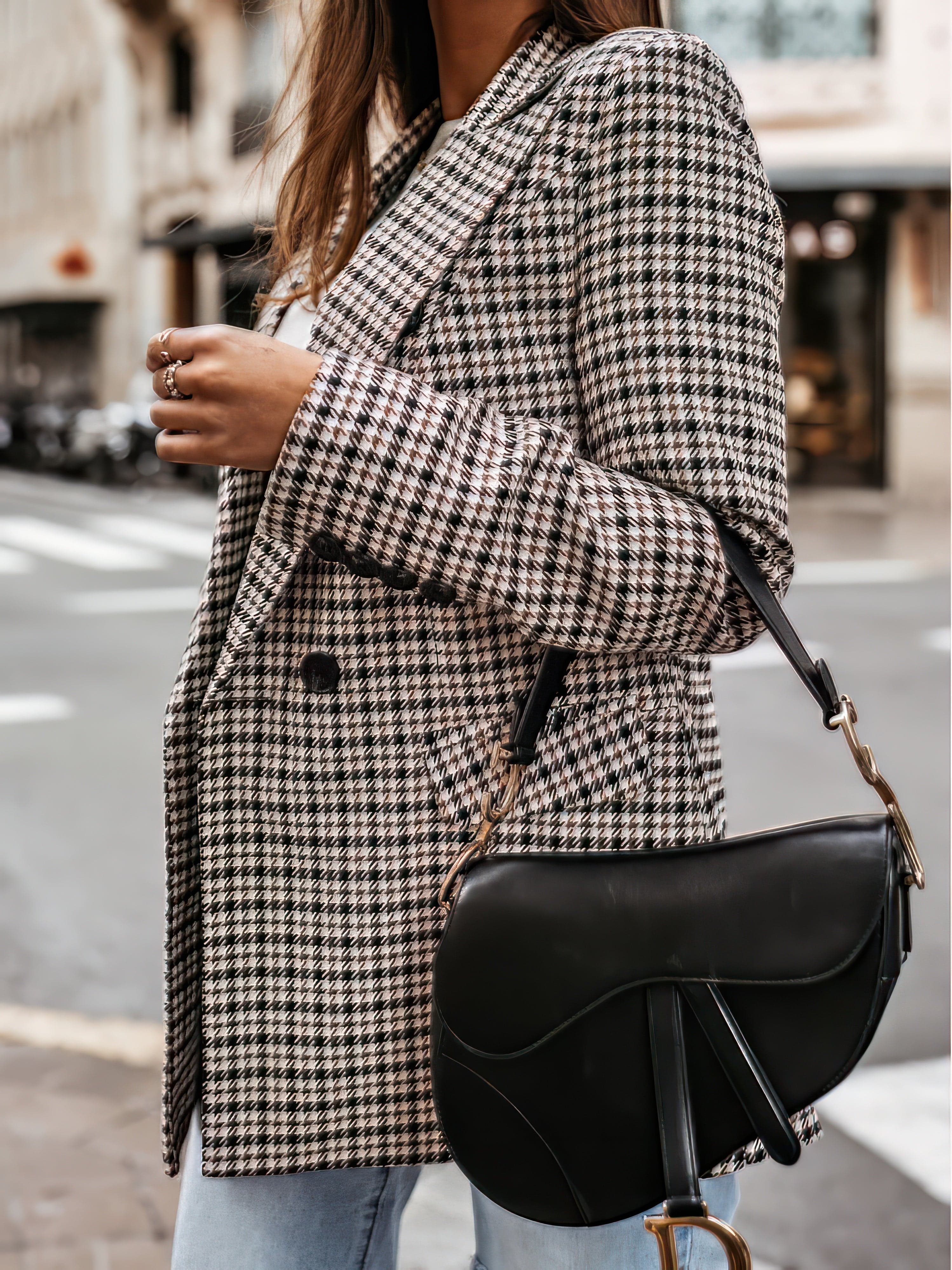 Rarove-Plaid Print Lapel Small Blazer