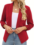 Rarove-Ruched Solid Color Open-Front Buttonless Placket Casual Blazer