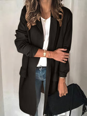 Rarove-Fall Outfits  -Solid Lapel Long Sleeve Fake Pocket Blazer