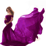 New Maternity Photography Prop Pregnancy Cloth Cotton Chiffon Maternity Off Shoulder Half Circle Gown Photo Shoot Pregnant Dress