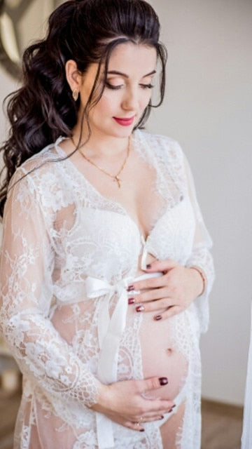 Sexy Maternity Photography Props Maternity Dresses For Photo Shoot Lace Pregnancy Dress Long Sleeve Pregnant Women Gown Clothes