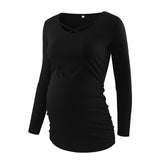 Women's Casual Pregnant Blouses Top Maternity Clothes V Neck Cross Long Sleeve Comfortable Pregnancy T-Shirt Soft Flattering Top