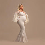 Lace Maternity Shoot Dress Ruffles Sleeve Long Pregnancy Photography Dresses Maxi Maternity Gown Photo Prop For Pregnant Women