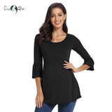 Maternity Tops Pregnant Blouse Solid Color 3 Quarter Ruffle Sleeve Casual Maternity Clothes Womens Clothing Pregnancy Shirt