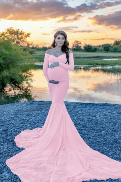 Shoulderless Maternity Dress Photography Long Pregnancy Dresses Elegence Pregnant Women Maxi Maternity Gown For Photo Shoot Prop