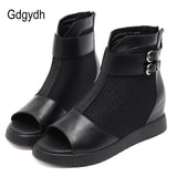 Summer Boots Gladiator Shoes Women Open Toe Mesh Hollow Out Short Boots With Zipper Fashion Buckle European Shoes Woman