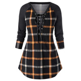 Fashion Plaid Lace Up Tunic Blouse Plus Size Casual Winter Ladies Bottom Tops Female Women Long Sleeve Shirt Blusas Pullover