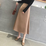 Casual Soft Office Ladies Skirts Women Elegant High Waist Zipper Satin Female Skirt Mid-length 2021 Spring Summer