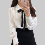 RAROVE Bow Shirts Woman Long Sleeve Button Chiffon Blouse Women 2024 New Embroidery Blouses Butterfly Sleeve Casual White Shirt Femme