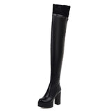 Sexy Lace Thigh High Boots For Plus Size Women Platform Shoes Over The Knee Boots Stretch Fabric Black Leather Winter New