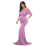 Maternity Long Dress Ruffles Off Shoulder Stretchy Sleeveless Pregnancy Dresses Slim Fitted Gown Maxi Photography Dress