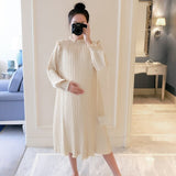 New Spring Maternity Dresses Fashion Chiffon Pleated Long Pregnancy Dress 2022 Casual Loose Maternity Clothes For Pregnant Women
