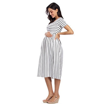 Women's Short Sleeve Maternity Dresses Striped Casual Summer Knee Length Pregnancy Clothes Ruched Fitted Pregnant Bodycon Dress