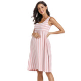 Maternity Sleeveless Striped Tank Maternity Dresses Pregnant Clothes Pregnancy Dress Knee Length High waist A-Line Summer Dress