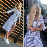 Women Vintage Striped Printed Sashes A-line Dress Wrist Sleeve Turn Down Collar Elegant Casual Party Dress 2022 Summer New Dress