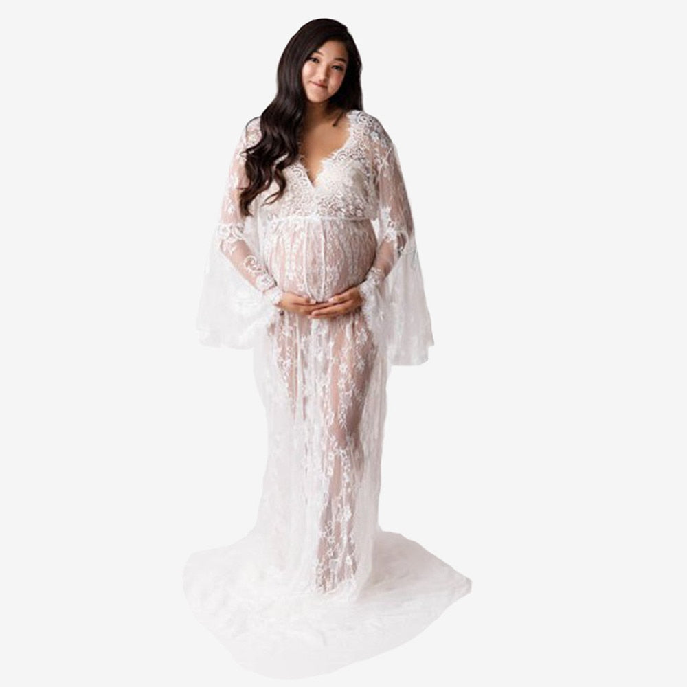 Sexy Lace Maternity Dresses For Photo Shoot Prop Long Pregnancy Photography Dress Split Front Pregnant Women Maxi Maternity Gown