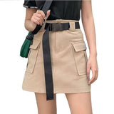 Women's Belted Cargo Skirt Utility High Waist Mini Skirt with Belt Pockets Khaki Armygreen Black Spring Summer Ladies Outfits /