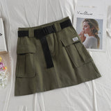 Women&#39;s Belted Cargo Skirt Utility High Waist Mini Skirt with Belt Pockets Khaki Armygreen Black Spring Summer Ladies Outfits /