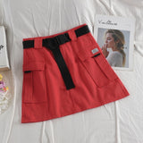Women&#39;s Belted Cargo Skirt Utility High Waist Mini Skirt with Belt Pockets Khaki Armygreen Black Spring Summer Ladies Outfits /