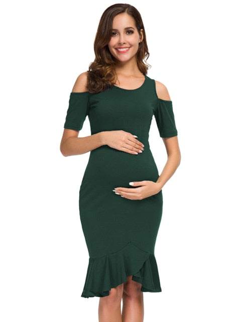 Womens Clothing Maternity Dress Pregnancy Cold Shoulder Ruffles Mermaid Dress Flattering Baby PhotoShoot Shower