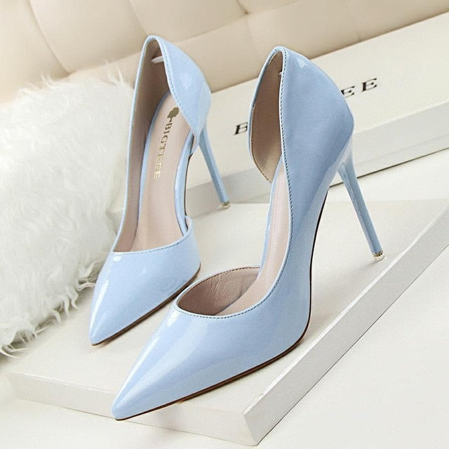 New 2022 Women pumps Elegant pointed toe patent leather office lady Shoes Spring Summer High heels Wedding Bridal Shoes