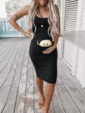 Maternity Dresses For Photo Shoot Sleeveless Dresses Cartoon Printed Cute Solid Pregnancy Dresses Comfy Pregnant Women Clothes