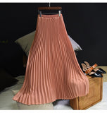 Rarove Womens Vintage Pleated Midi Long Skirt Female Korean Casual High Waist Chiffon Skirts Jupe Faldas 18 Colors Autumn SK397