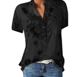 Elegant women's shirt printing large size casual shirt fashion V-neck short-sleeved shirt blouse