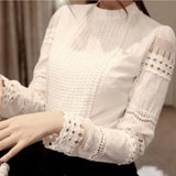 Rarove Lace Chiffon Blouse Women Shirt Plus Size Casual ladies long sleeve Womens Tops and Blouses S-5XL Hook Flower Hollow