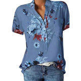 Rarove Elegant women shirt printing large size casual shirt fashion V-neck short-sleeved shirt blouse