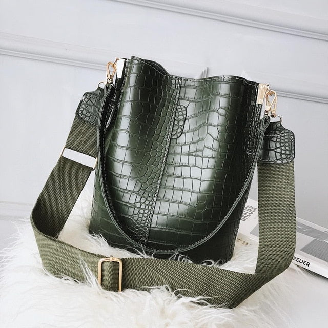 Rarove Crocodile Crossbody Bag For Women Shoulder Bag Brand Designer Women Bags Luxury PU Leather Bag Bucket Bag Handbag HPS405