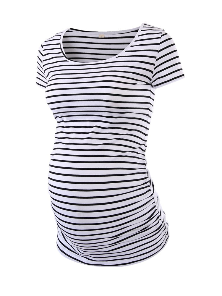 Womens Maternity Pregnancy Clothes Classic Side Ruched T-shirt Striped Tops Mama Pregnancy Clothes O-neck Summer 2018 Top
