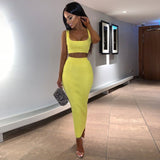 neon ribbed knitted women two piece matching co ord set crop top midi skirt sexy festival party 2022 summer clothing
